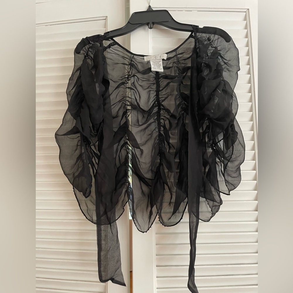 Elegant Black Sheer Ruffled Shrug